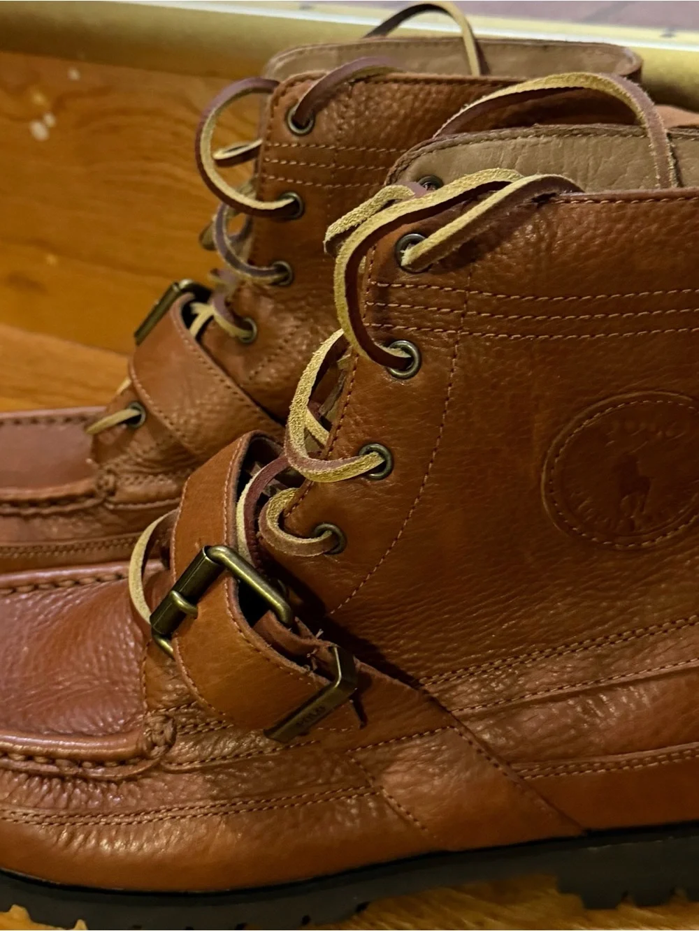 Polo by Ralph Lauren Tan Brown Leather Men’s Lace-Up Buckle Boots